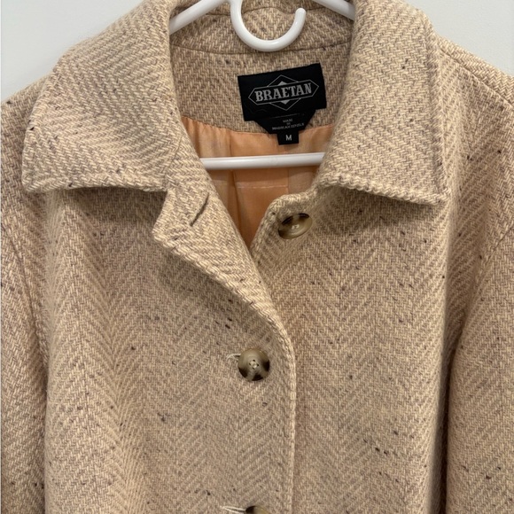 Vintage Braetan Cream Beige Wool Tweed Coat Size Medium - Picture 3 of 12